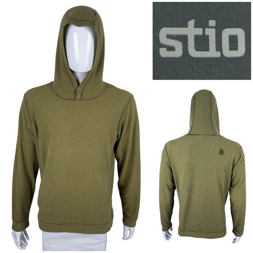 Stio Mens Medium Hoodie Fleece Pullover Sweater Hiking Outdoor Green Lightweight